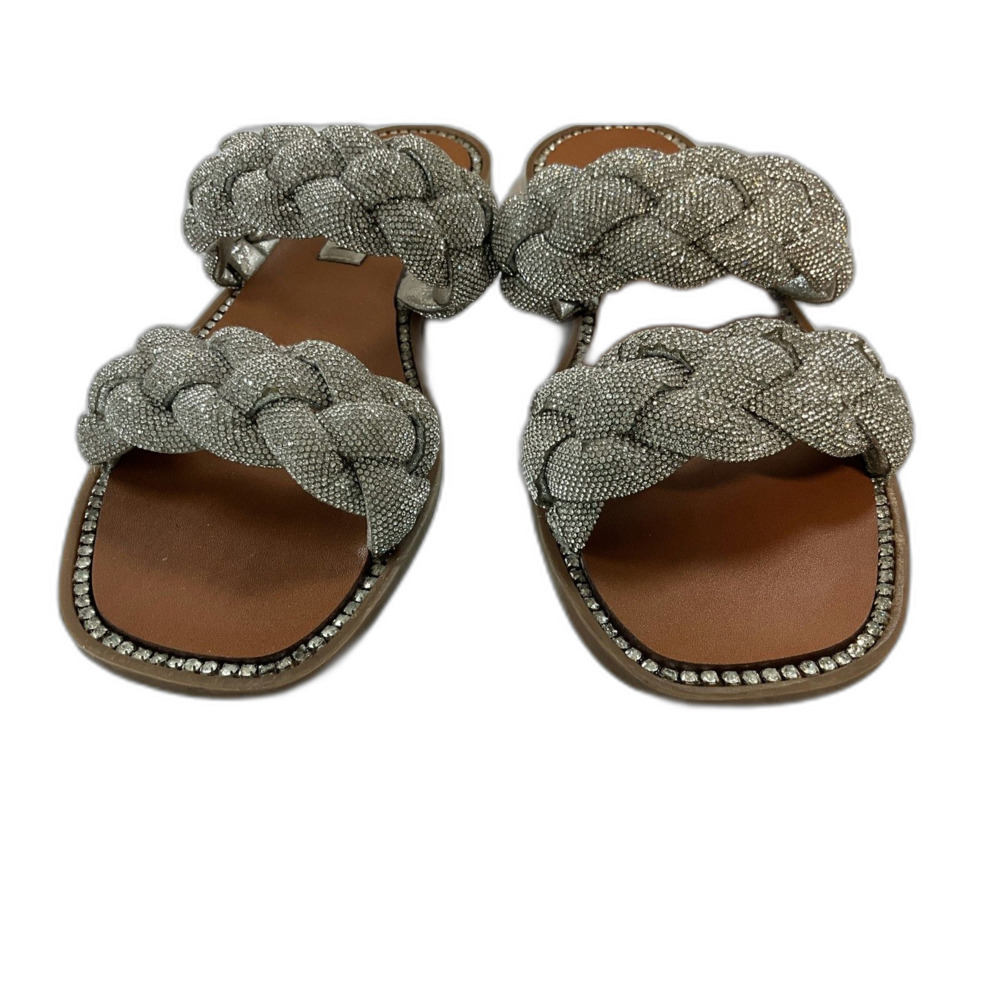 Steve Madden Women's Newbie Flat Sandal, Rhinestone, 9.5-Gently used